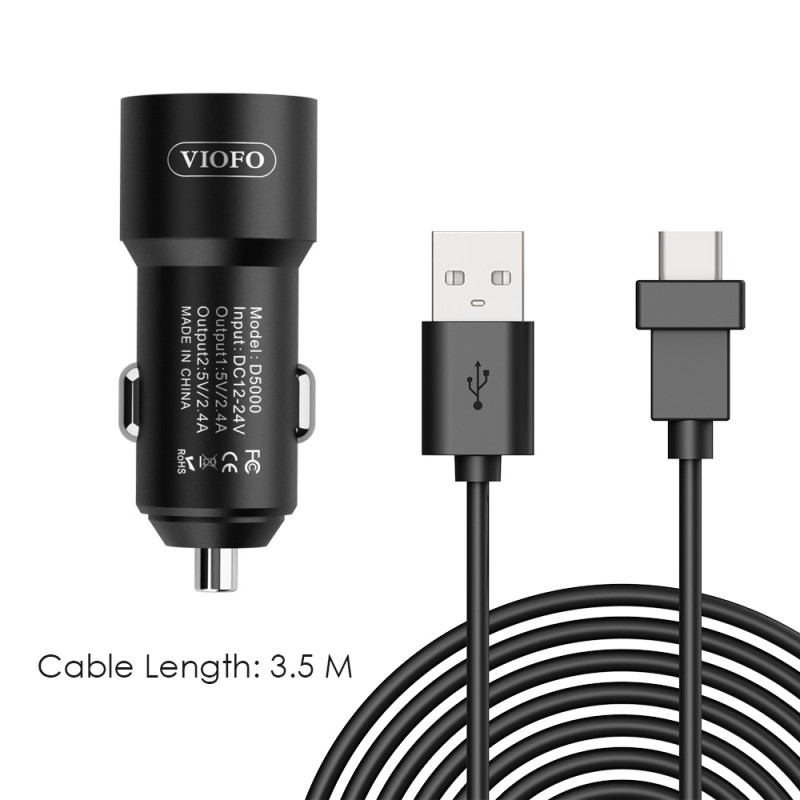 VIOFO Type-C Dual USB Cigarette Car Charger with 11.48 ft Power Cable for  A139/A139 PRO