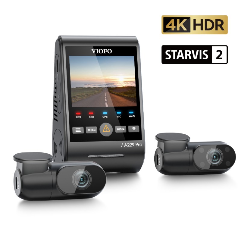 VIOFO A229 PRO 3CH 4K+2K+1080P HDR 3 Channels Car Dash Camera with Sony  STARVIS 2 Sensors for Lyft Taxi Ridesharing Drivers