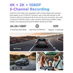 VIOFO A229 PRO 3CH 4K+2K+1080P HDR 3 Channels Car Dash Camera with Sony  STARVIS 2 Sensors for Lyft Taxi Ridesharing Drivers