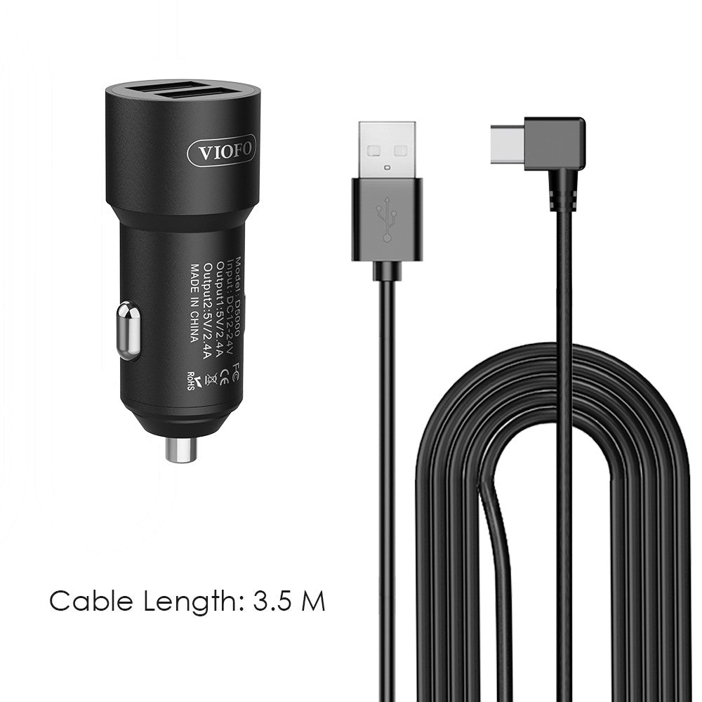 VIOFO Type-C Dual USB Cigarette Car Charger with Power Cable for A229 Series/T130/A139/A139PRO