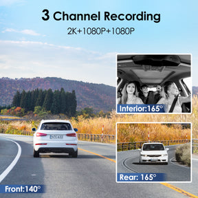 T130 3CH 3 Channel Dash Cam Front 1440P + Interior 1080P + Rear 1080P for Lyft Taxi Ridesharing Drivers