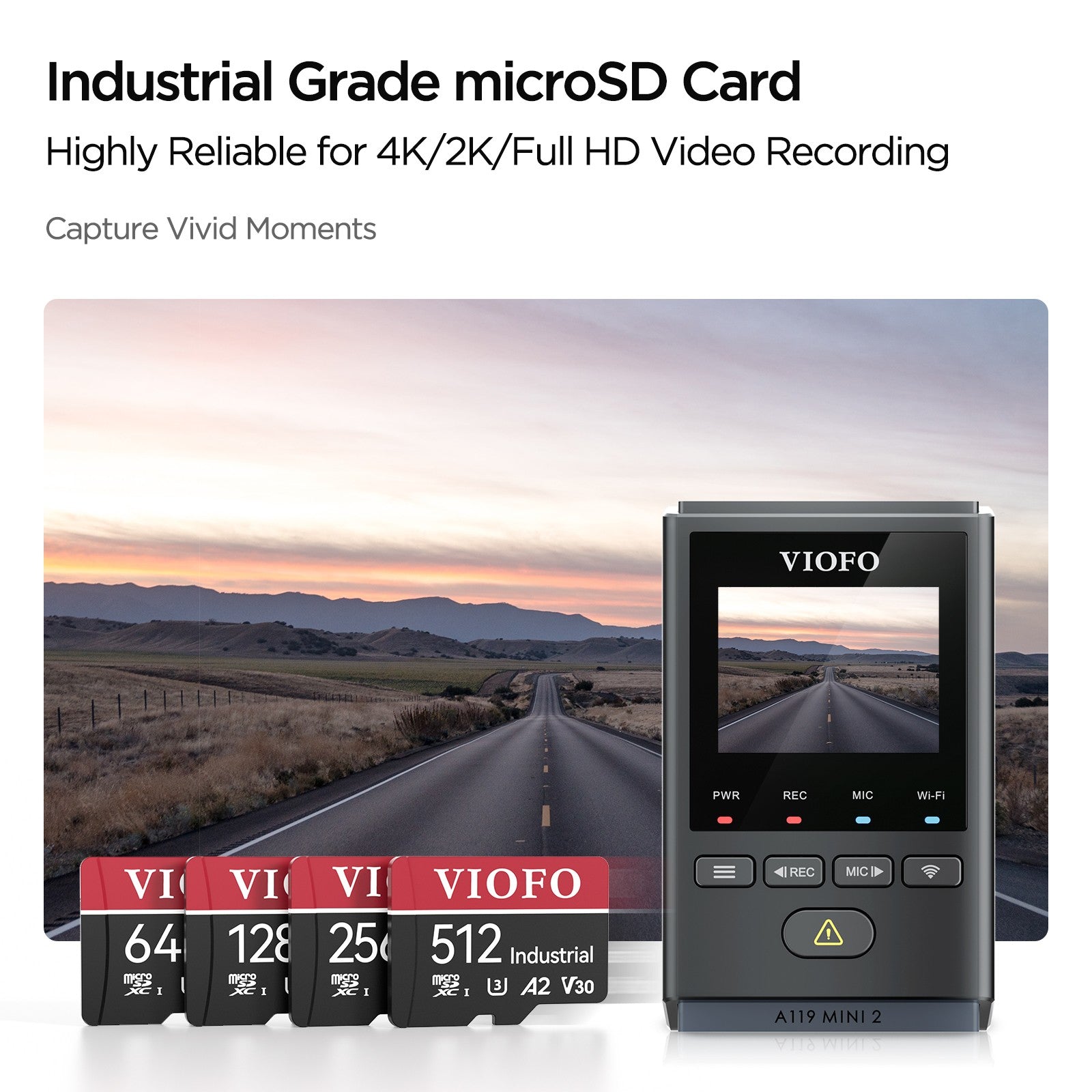 VIOFO Industrial Grade microSD Card, U3 A2 V30 High Speed Memory Card with Adapter,  64GB / 128GB / 256GB  / 512GB Optional