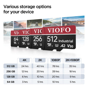 VIOFO Industrial Grade microSD Card, U3 A2 V30 High Speed Memory Card with Adapter,  64GB / 128GB / 256GB  / 512GB Optional