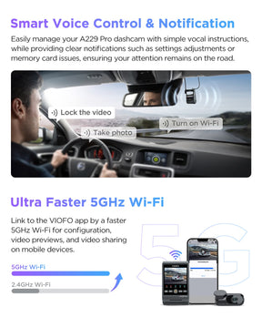 VIOFO A229 PRO 2CH Front and Rear 4K+2K HDR Dual Dash Cam with Sony STARVIS 2 Sensors Super Night Vision Voice Control