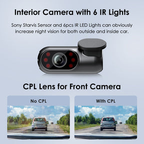 A139 3CH 3 Channel Dash Cam Front 2K 1440P + Interior 1080P + Rear 1080P 5GHz Wi-Fi GPS Dash Camera