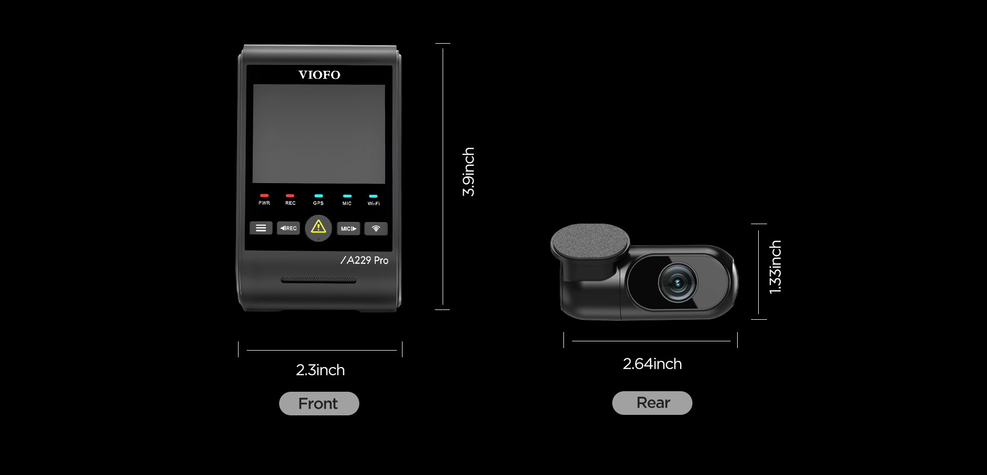 VIOFO A229 PRO 2CH Front and Rear 4K+2K HDR Dual Dashcam with Sony STARVIS 2  Sensors Super Night Vision Voice Control