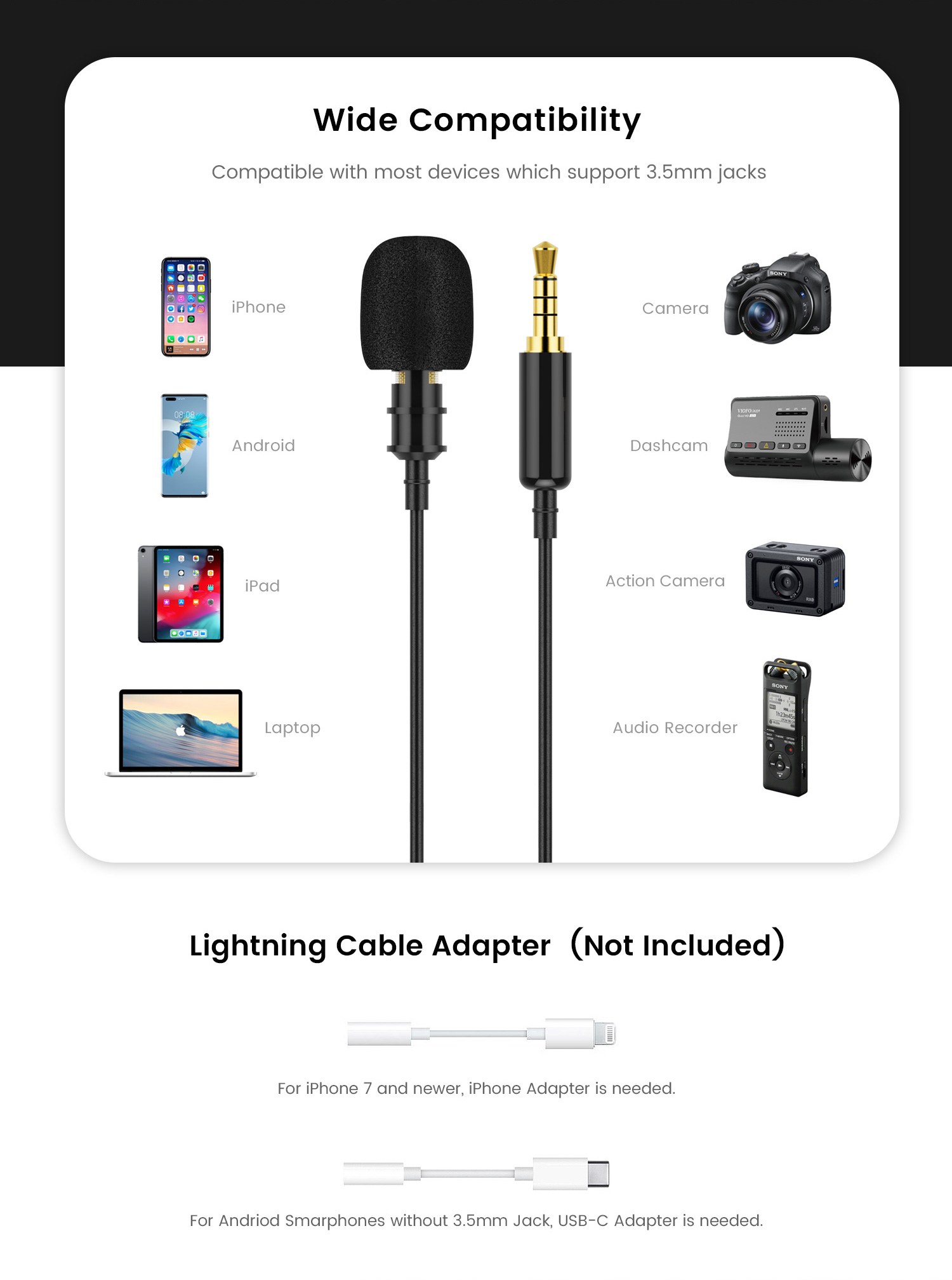 Lavalier Microphone For Camera And Smartphone